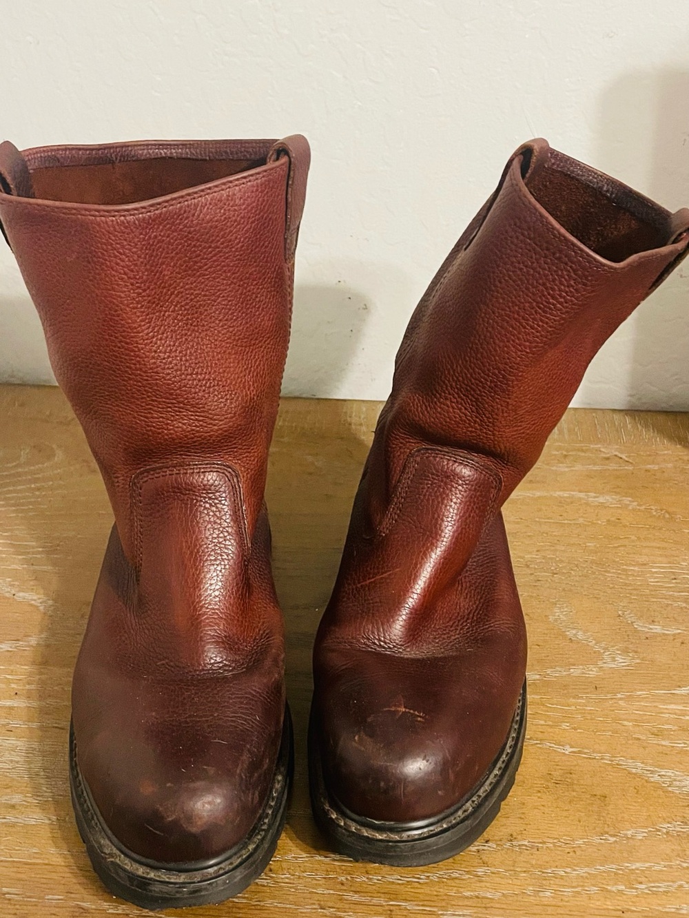 Men's Red-Brown Leather Slip-On Work Boots